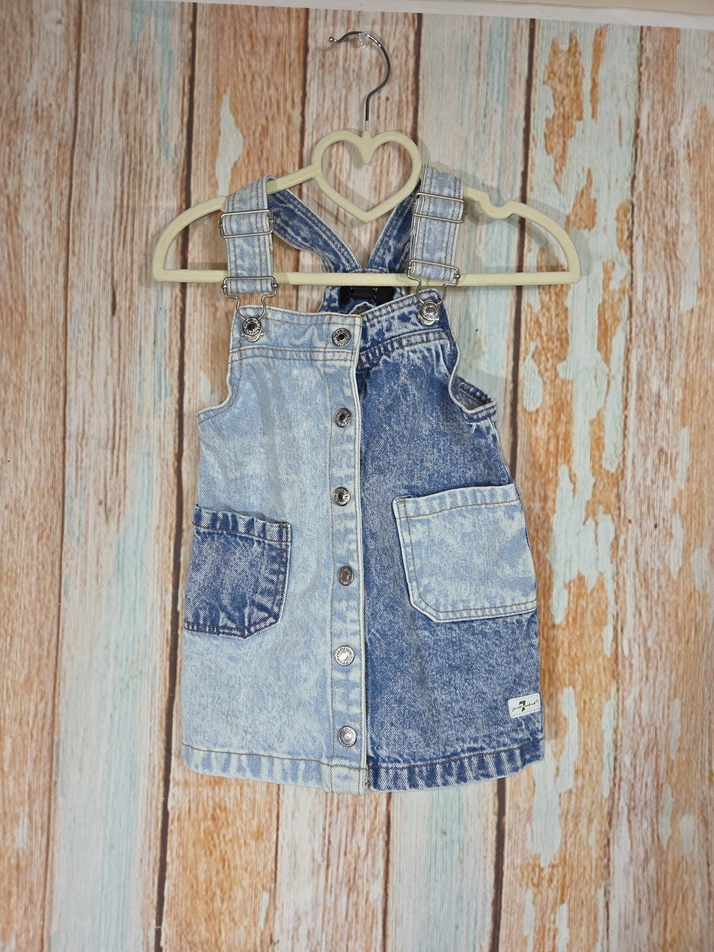 7 For All Mankind Kids Two-Tone Blue Denim Overall Dress. Size 2t